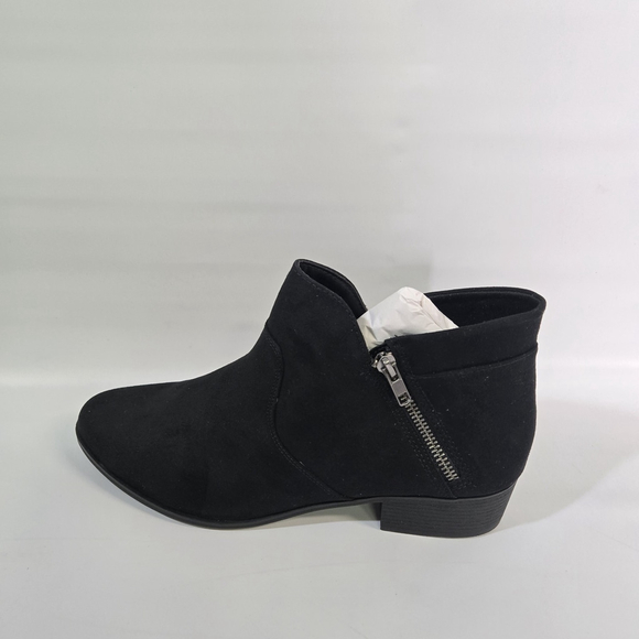 Sun + Stone Black Western Moto Ankle Booties Zip Faux Suede Block Heel Size 12 - Picture 4 of 10